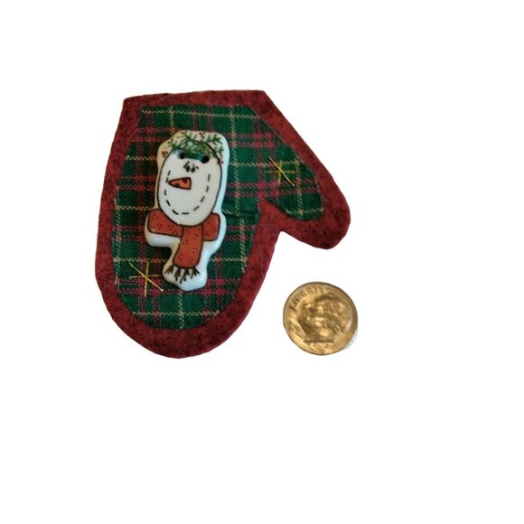 Vintage Tartan Plaid Stocking Handcrafted mitten snowman Pin Christmas Lot 2 - Picture 4 of 8
